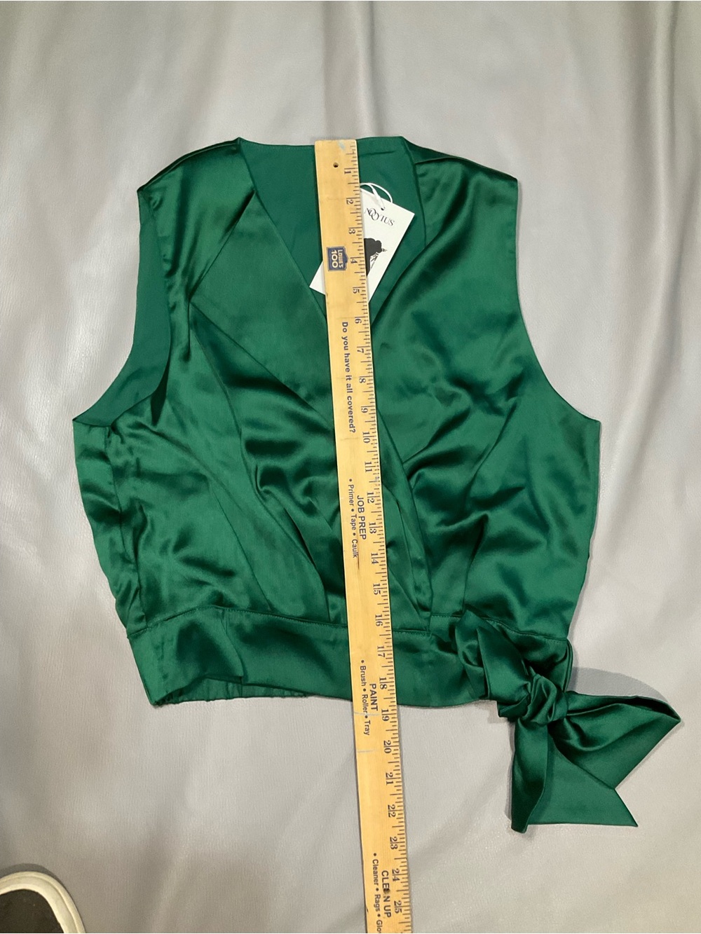 Silky Emerald Wrap Tie Sleeveless Blouse - Picture 5 of 6